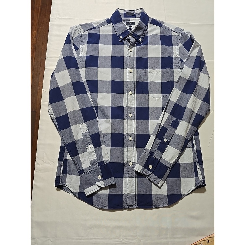 J Crew Mens Medium Slim Fit Blue Plaid Button Down Long Sleeve Shirt Preppy